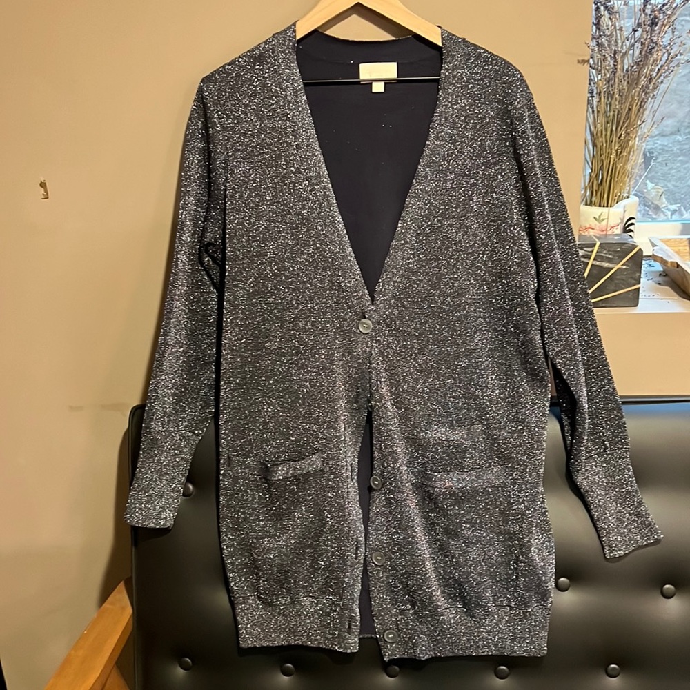 Sparkly navy J Crew Collection maxi-cardi